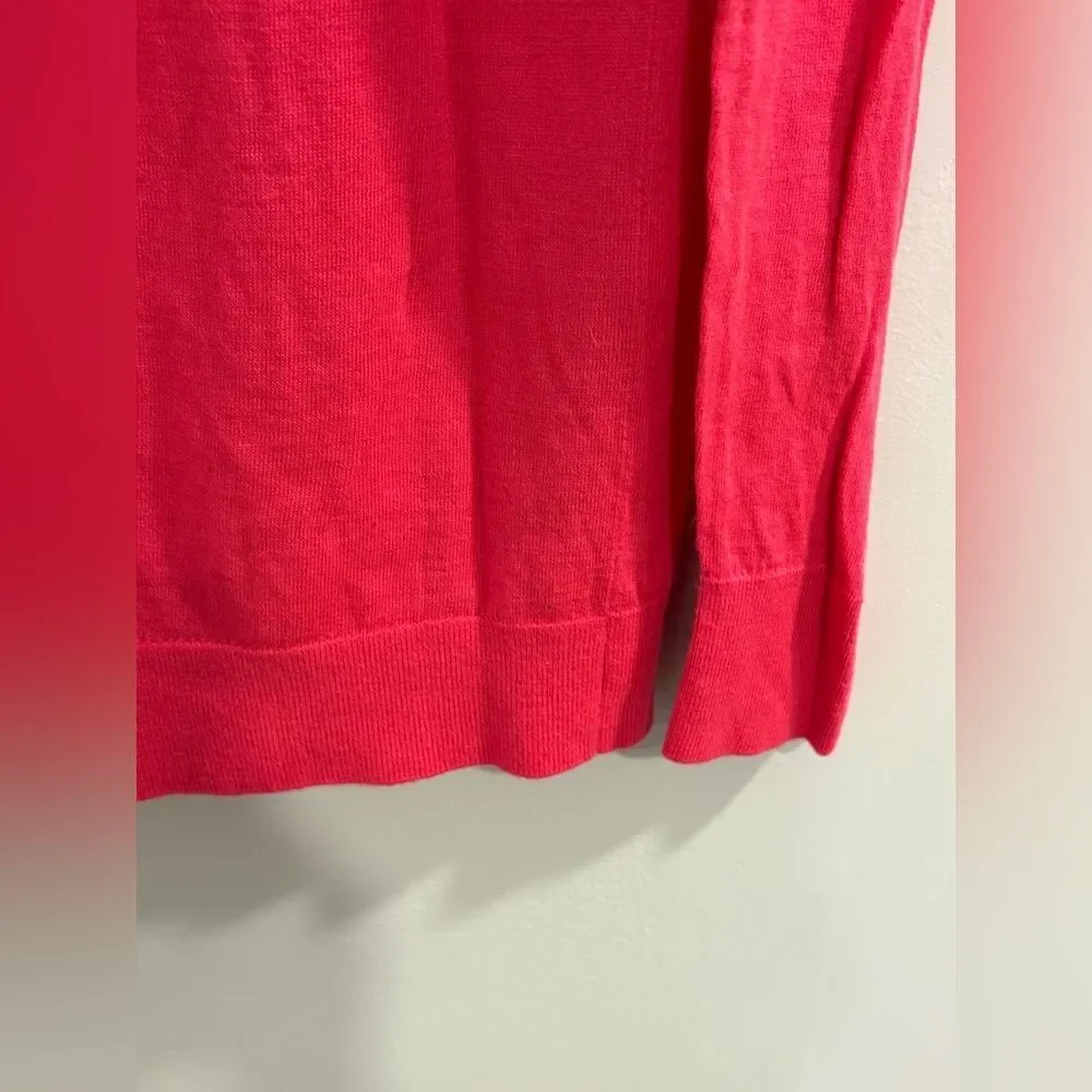 Banana Republic Merino Bright Pink V-Neck Sweater Grey Side Arm Accents - Picture 13 of 14